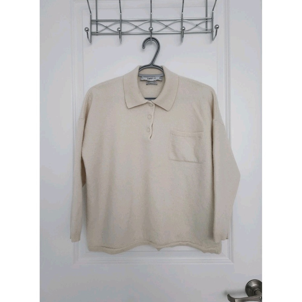 Zara Women's Knit Sweater  100%‎ Cashmere Collared Polo Pullover Size S